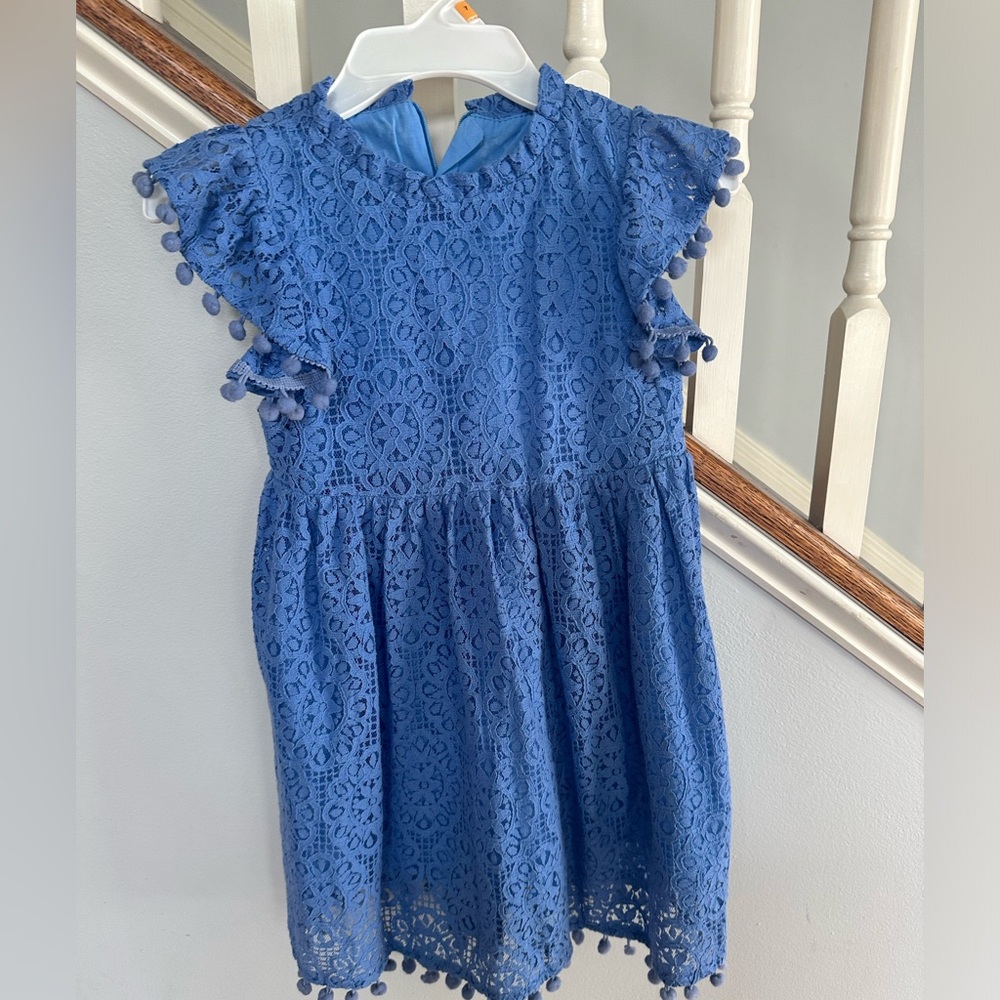 Girls deep periwinkle blue lace dress.